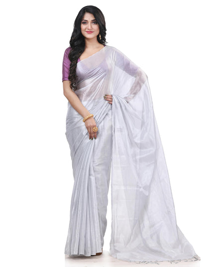 dB Women`s Bengal MayurKonthi Color Changer Tissue Pure Handloom Cotton Saree With Blouse Piece Free Size White