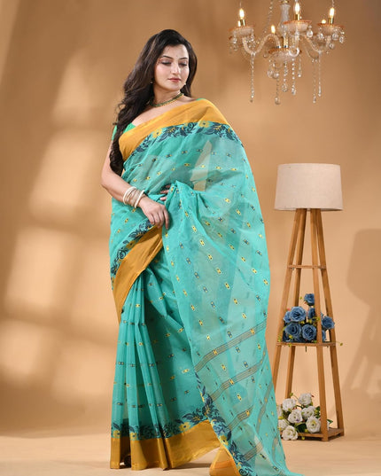 dB DESH BIDESH Women Cotton Sarees for Women Royal Patralika Design Handloom Tant Saree Daily Wear Traditional Bengali Cotton Saree Without Blouse Piece