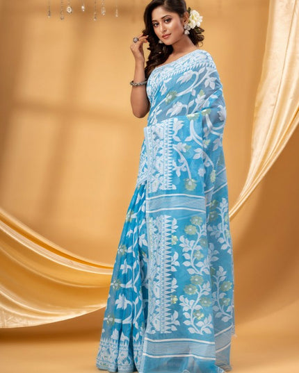 DESH BIDESH Floral Woven Design Pure Cotton Jamdani Saree