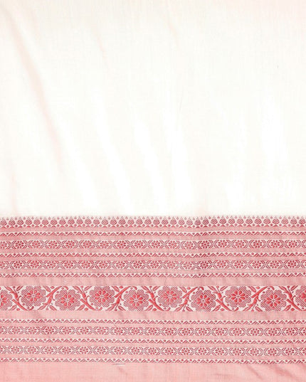 DESH BIDESH White & Red Solid Pure Cotton Taant Saree