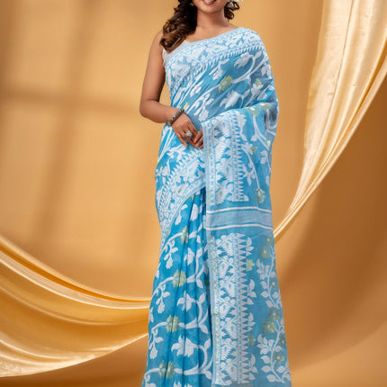 DESH BIDESH Floral Woven Design Pure Cotton Jamdani Saree