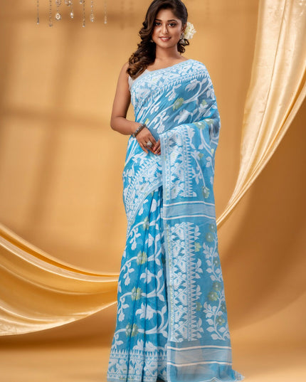 DESH BIDESH Floral Woven Design Pure Cotton Jamdani Saree