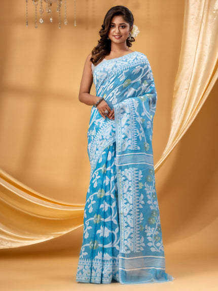 DESH BIDESH Floral Woven Design Pure Cotton Jamdani Saree