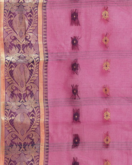 DESH BIDESH Pink & Purple Ethnic Motifs Pure Cotton Taant Saree