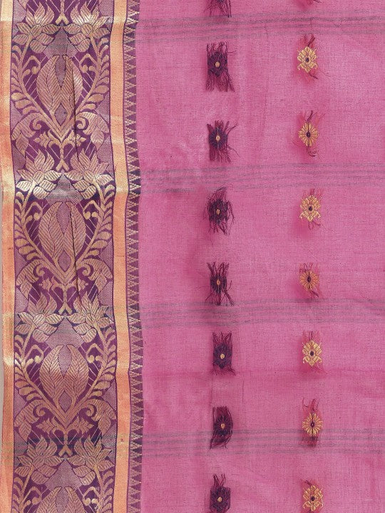 DESH BIDESH Pink & Purple Ethnic Motifs Pure Cotton Taant Saree