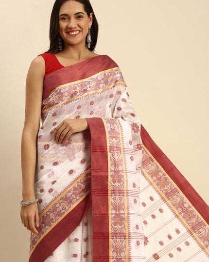 DESH BIDESH Woven Design Pure Cotton Taant Saree for Women
