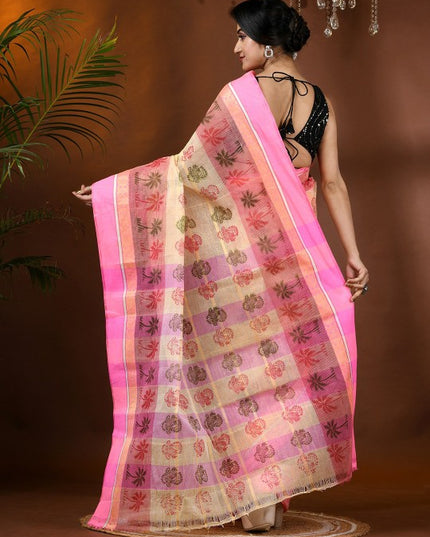 DESH BIDESH Ethnic Motifs Printed Pure Handloom Cotton Saree with Block Print
