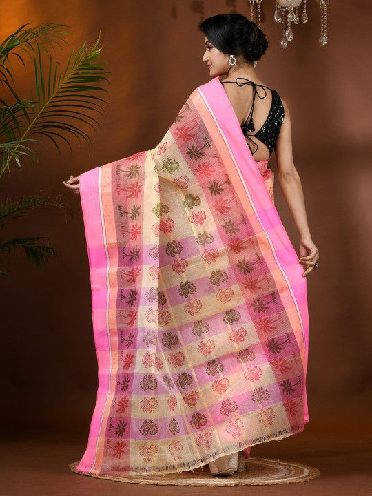 DESH BIDESH Ethnic Motifs Printed Pure Handloom Cotton Saree with Block Print