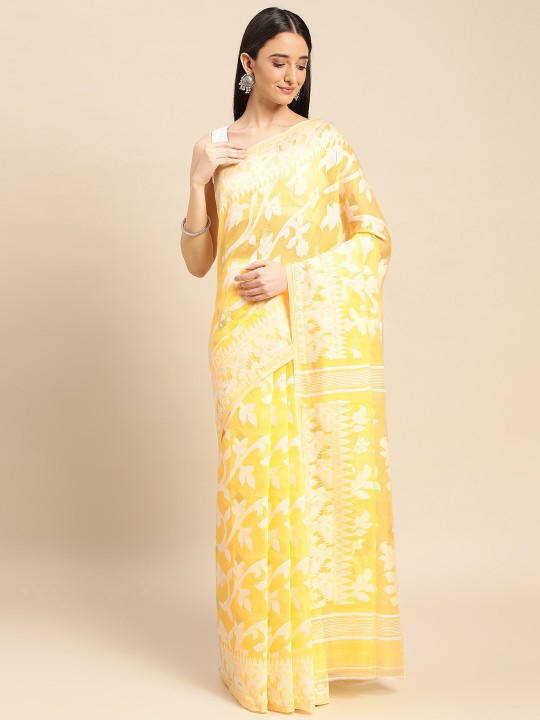 DESH BIDESH Woven Design Ethnic Motifs Pure Cotton Jamdani Saree