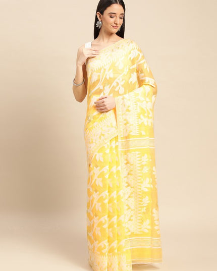 DESH BIDESH Woven Design Ethnic Motifs Pure Cotton Jamdani Saree