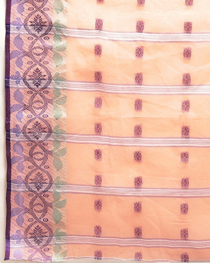 DESH BIDESH Peach Coloured & Grey Ethnic Motifs Pure Cotton Taant Saree