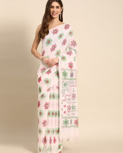DESH BIDESH Floral Pure Cotton Taant Saree