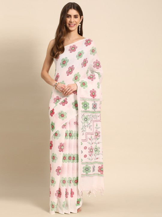 DESH BIDESH Floral Pure Cotton Taant Saree
