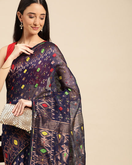 DESH BIDESH Woven Design Ethnic Motifs Zari Pure Cotton Jamdani Saree