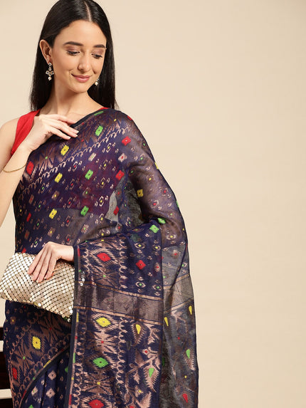 DESH BIDESH Woven Design Ethnic Motifs Zari Pure Cotton Jamdani Saree