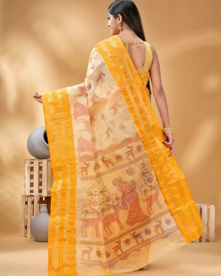 DESH BIDESH Ethnic Motifs Printed Zari Pure Cotton Taant Saree