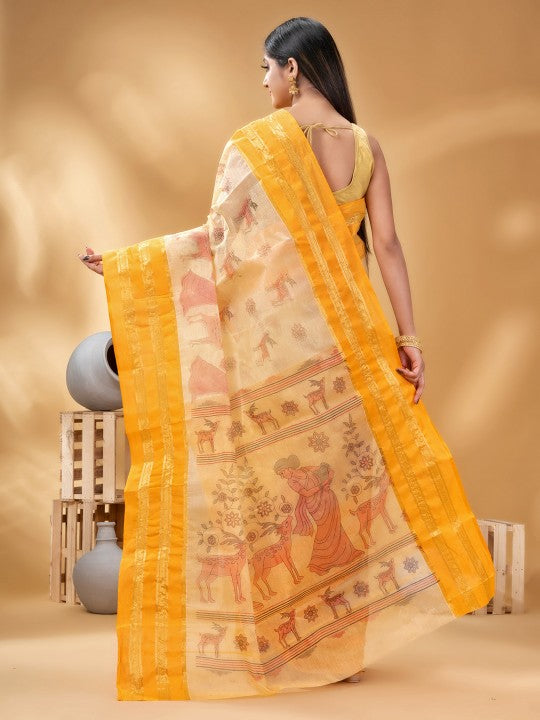 DESH BIDESH Ethnic Motifs Printed Zari Pure Cotton Taant Saree
