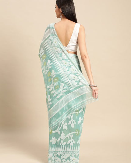 DESH BIDESH Woven Design Ethnic Motifs Pure Cotton Jamdani Saree