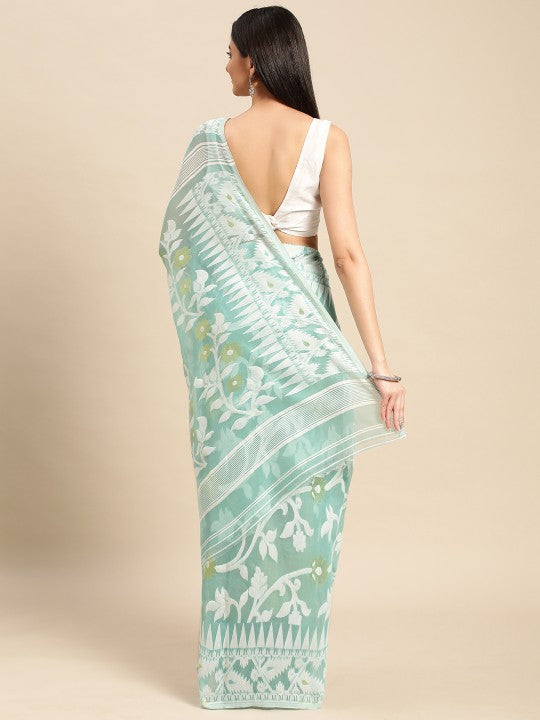 DESH BIDESH Woven Design Ethnic Motifs Pure Cotton Jamdani Saree