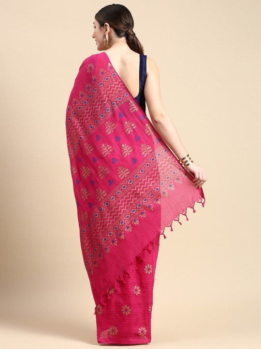 DESH BIDESH Woven Design Floral Pure Cotton Khadi Saree