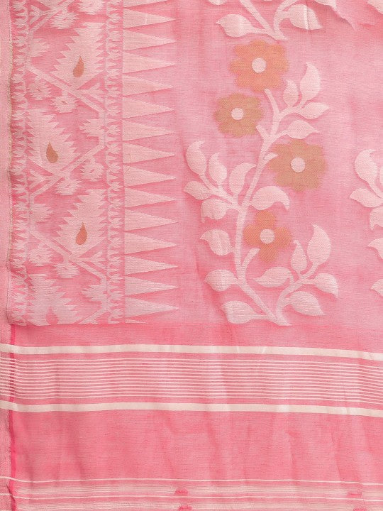 DESH BIDESH Woven Design Ethnic Motifs Pure Cotton Jamdani Saree