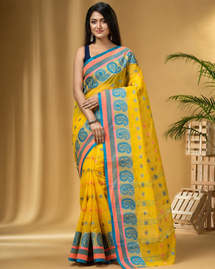 DESH BIDESH Ethnic Motifs Woven Design Pure Cotton Handloom Taant Saree