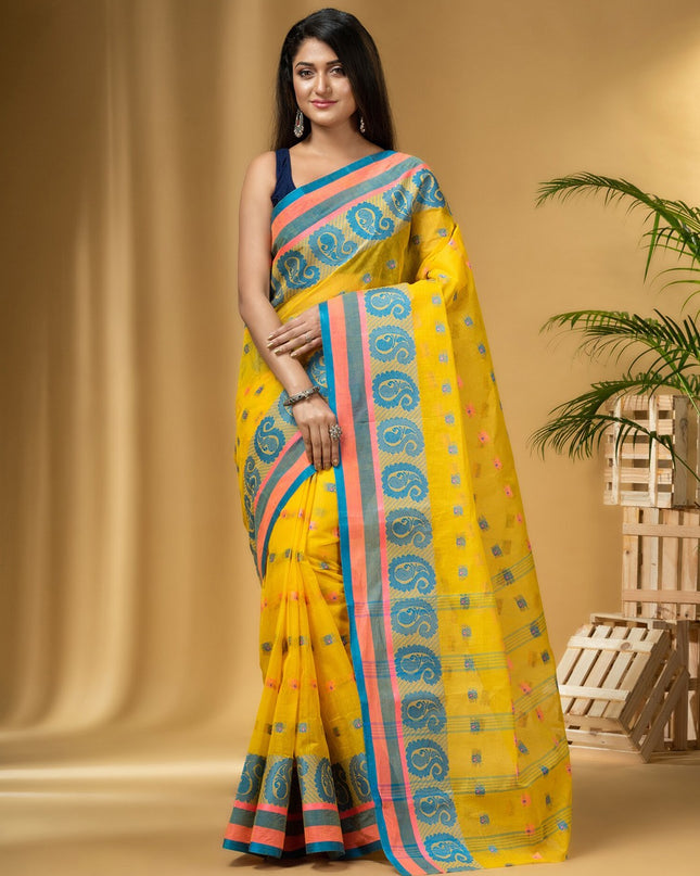 DESH BIDESH Ethnic Motifs Woven Design Pure Cotton Handloom Taant Saree