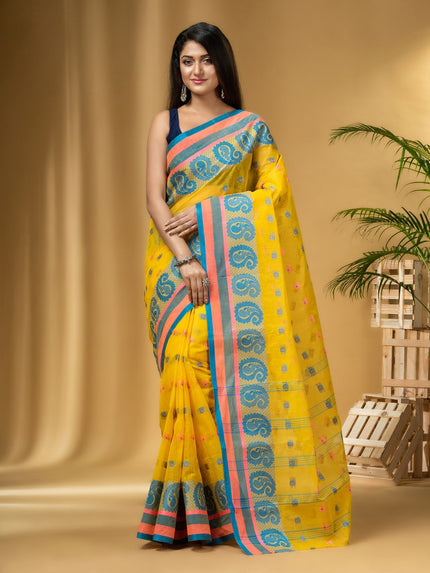 DESH BIDESH Ethnic Motifs Woven Design Pure Cotton Handloom Taant Saree