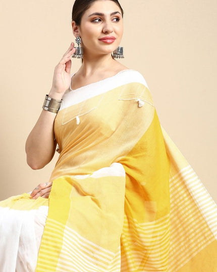 Colourblocked Pure Cotton Taant Saree