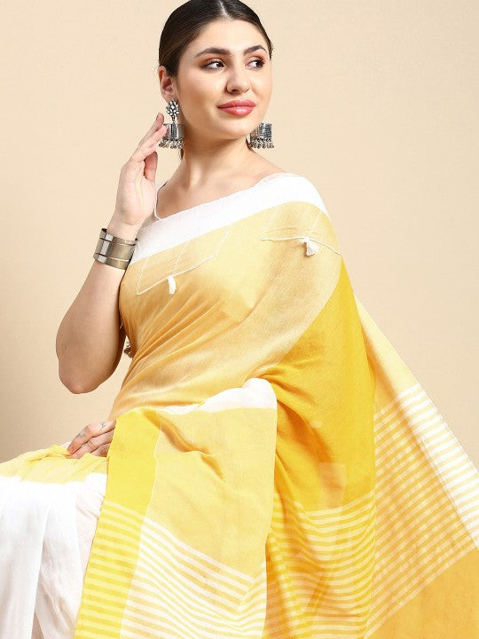 Colourblocked Pure Cotton Taant Saree