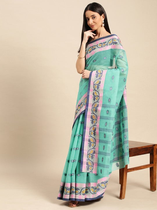 DESH BIDESH Ethnic Motifs Pure Cotton Taant Saree