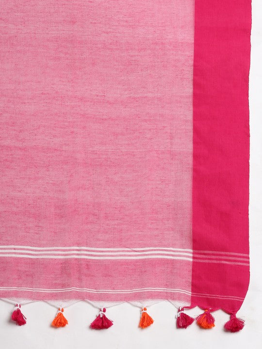 DESH BIDESH Solid Pure Cotton Tassel Design Taant Saree