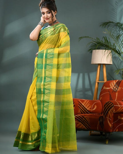 DESH BIDESH Bandhani Zari Pure Cotton Taant Saree