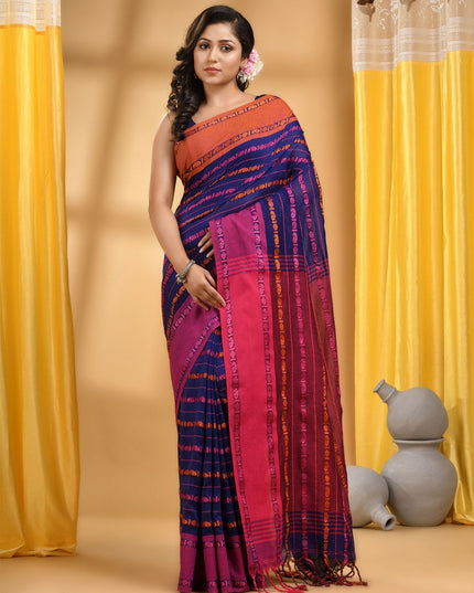 DESH BIDESH Woven Design Zari Pure Cotton Taant Saree With Blouse Piece