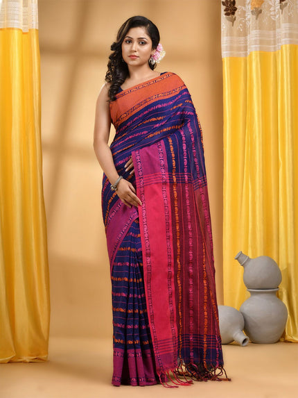 DESH BIDESH Woven Design Zari Pure Cotton Taant Saree With Blouse Piece
