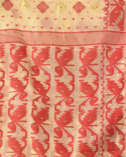 Women's Cotton silk handloom cotton jamdani sarees for women golden party, wear saree latest, Ragini design new, collection tant cotton linen dhakai muslin sarees for women (Cream Gold)