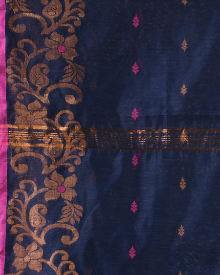 Women cotton silk tant handloom saree mysore party, wear sarees latest, design wedding, banarasi design georgette saree soft silk cotton MidNight Zari sarees for women (Dark Blue)