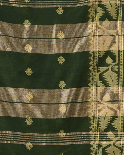 Women cotton silk tant handloom saree mysore party, wear sarees latest, design wedding, ready wear georgette chiffon saree soft silk cotton Taarini design sarees for women (Dark Green)