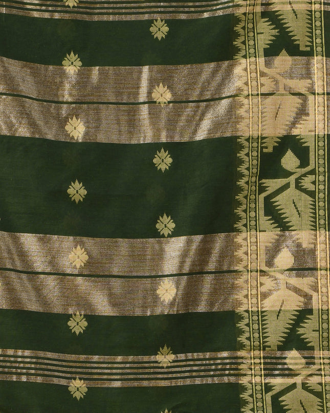 Women cotton silk tant handloom saree mysore party, wear sarees latest, design wedding, ready wear georgette chiffon saree soft silk cotton Taarini design sarees for women (Dark Green)