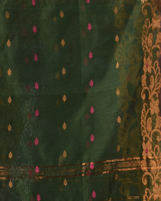 Women cotton silk tant handloom saree mysore party, wear sarees latest, design wedding, banarasi design georgette saree soft silk cotton MidNight Zari sarees for women (Dark Green)