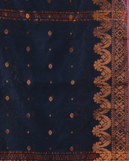 Women cotton silk tant handloom saree mysore party, wear sarees latest, design wedding, kanjivaram georgette chiffon saree soft silk cotton Senzia design sarees for women (Dark Blue)