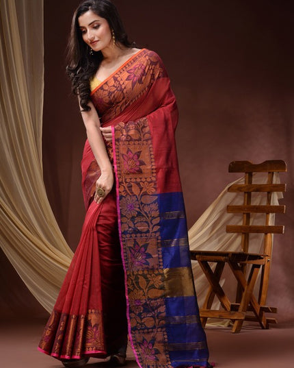 DESH BIDESH Floral Woven Design Zari Maheshwari Saree