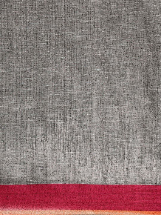 DESH BIDESH Charcoal Grey & Pink Geometric Design Pure Cotton Taant Saree