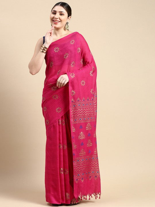 DESH BIDESH Woven Design Floral Pure Cotton Khadi Saree