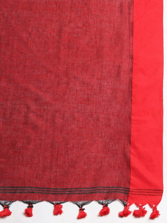 DESH BIDESH Embroidered Solid Pure Cotton Taant Saree