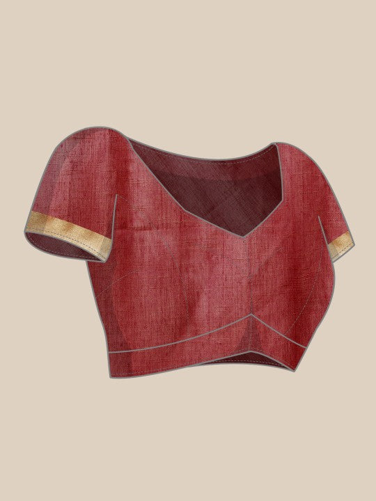 DESH BIDESH Maroon & Golden Ethnic Design Pure Cotton Taant Saree
