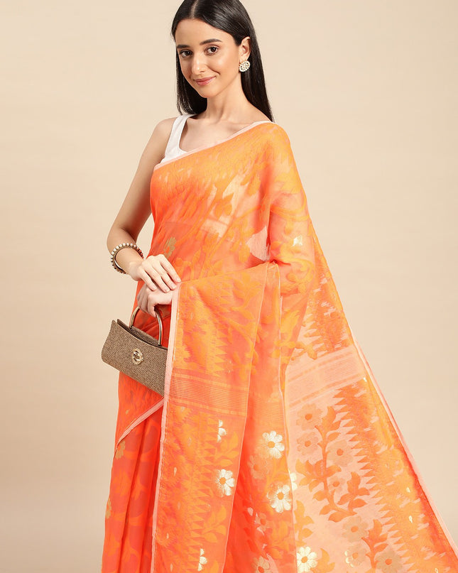 DESH BIDESH Pure Cotton Jamdani Saree with Woven Ethnic Motifs