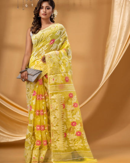 DESH BIDESH Floral Woven Design Pure Cotton Jamdani Saree