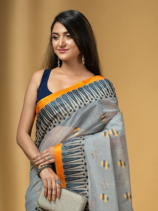 DESH BIDESH Ethnic Motifs Woven Design Pure Cotton Taant Saree