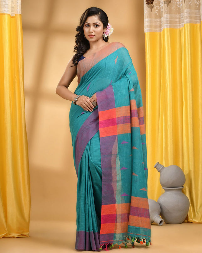 DESH BIDESH Woven Design Cotton Taant Saree With Unstitched Blouse Piece